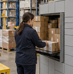 Wizualizacja koncepcyjna: Automat skrytkowy przy instytucji publicznej — sprawy administracyjne gminy.